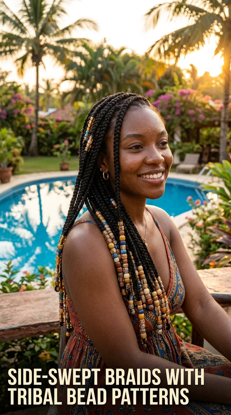 Side-Swept Braids with Tribal Bead Patterns