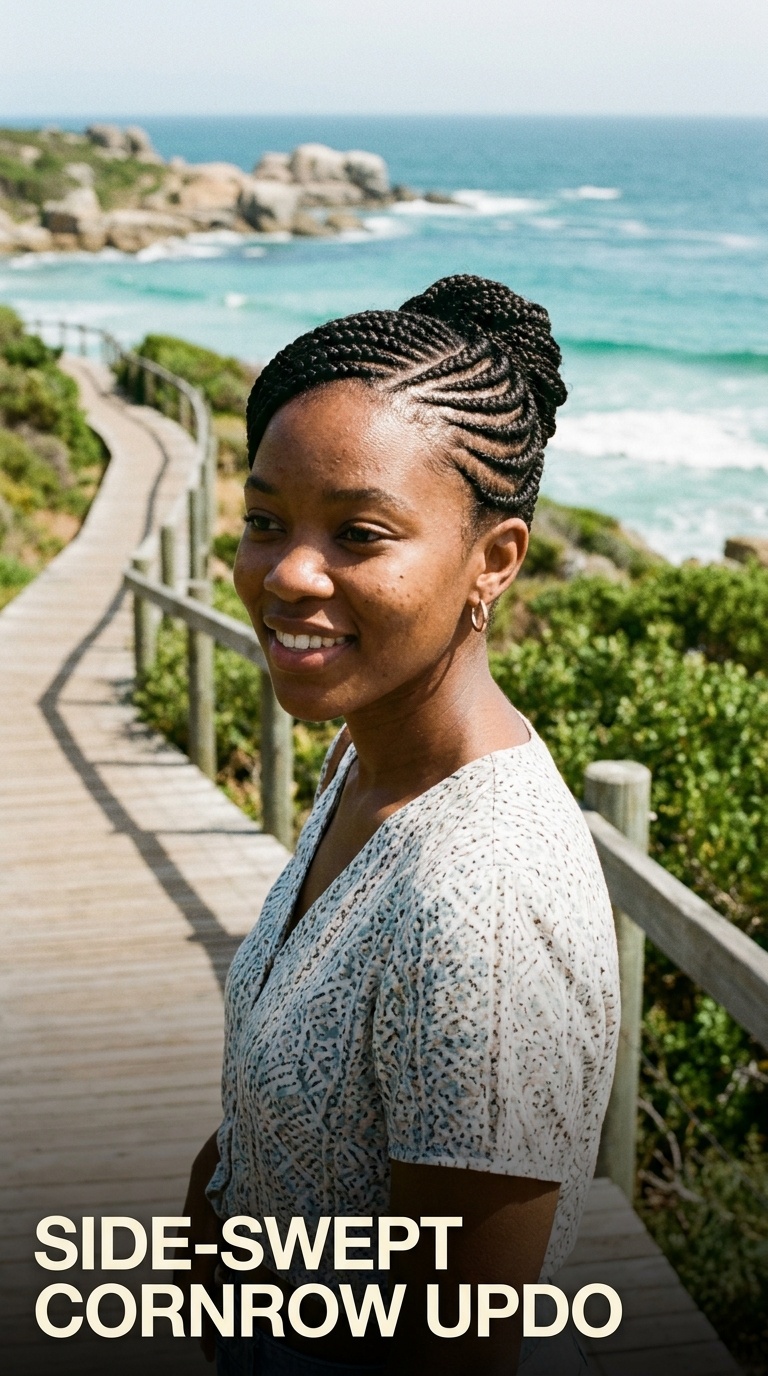 Side-Swept Cornrow Updo