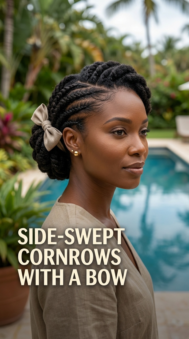 Side-Swept Cornrows with a Bow