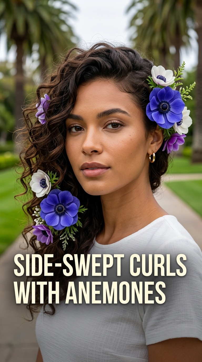 Side-Swept Curls with Anemones