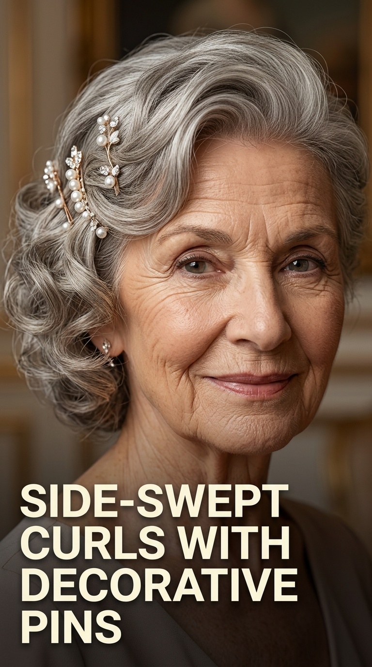 Side-Swept Curls with Decorative Pins