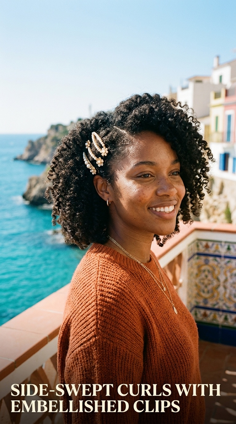 Side-Swept Curls with Embellished Clips
