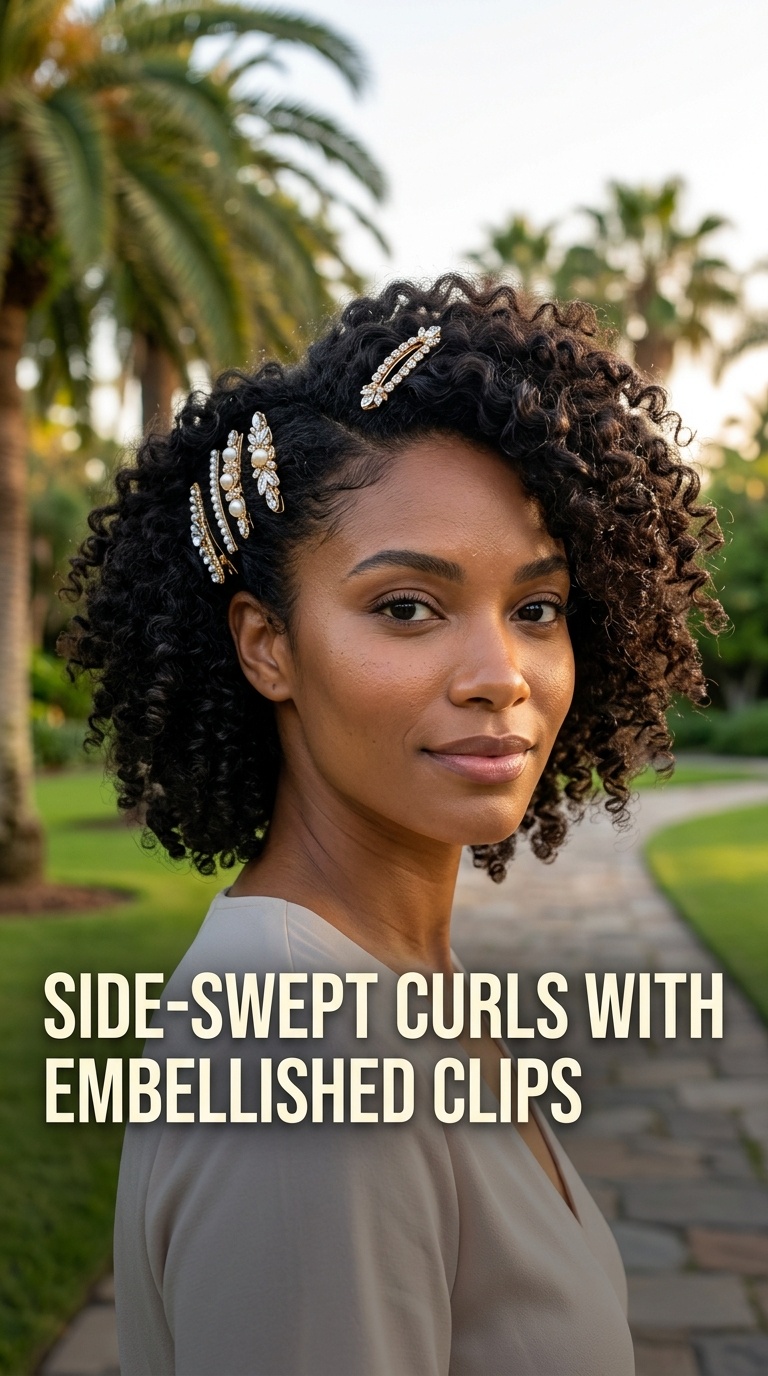Side-Swept Curls with Embellished Clips