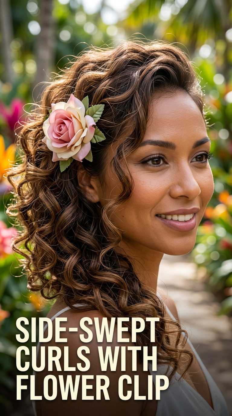 Side-Swept Curls with Flower Clip