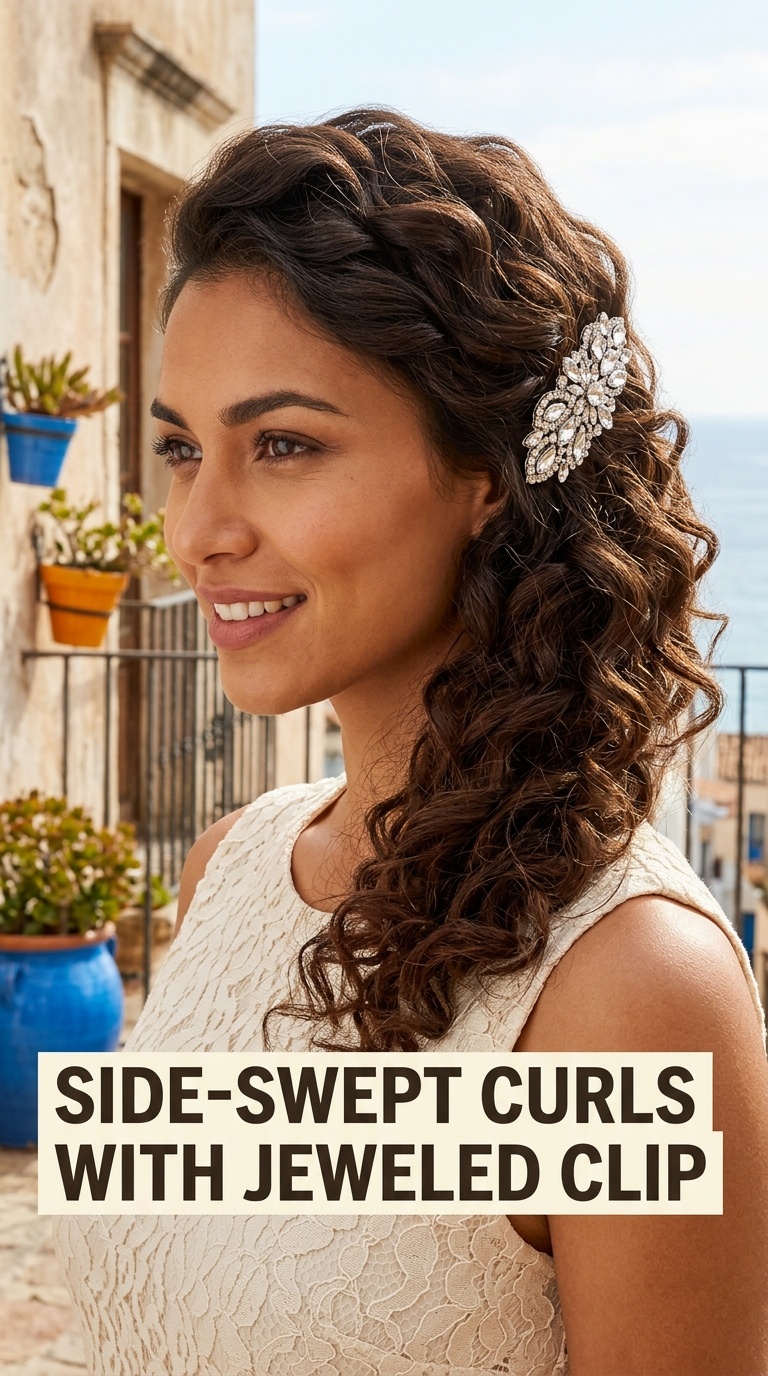 Side-Swept Curls with Jeweled Clip