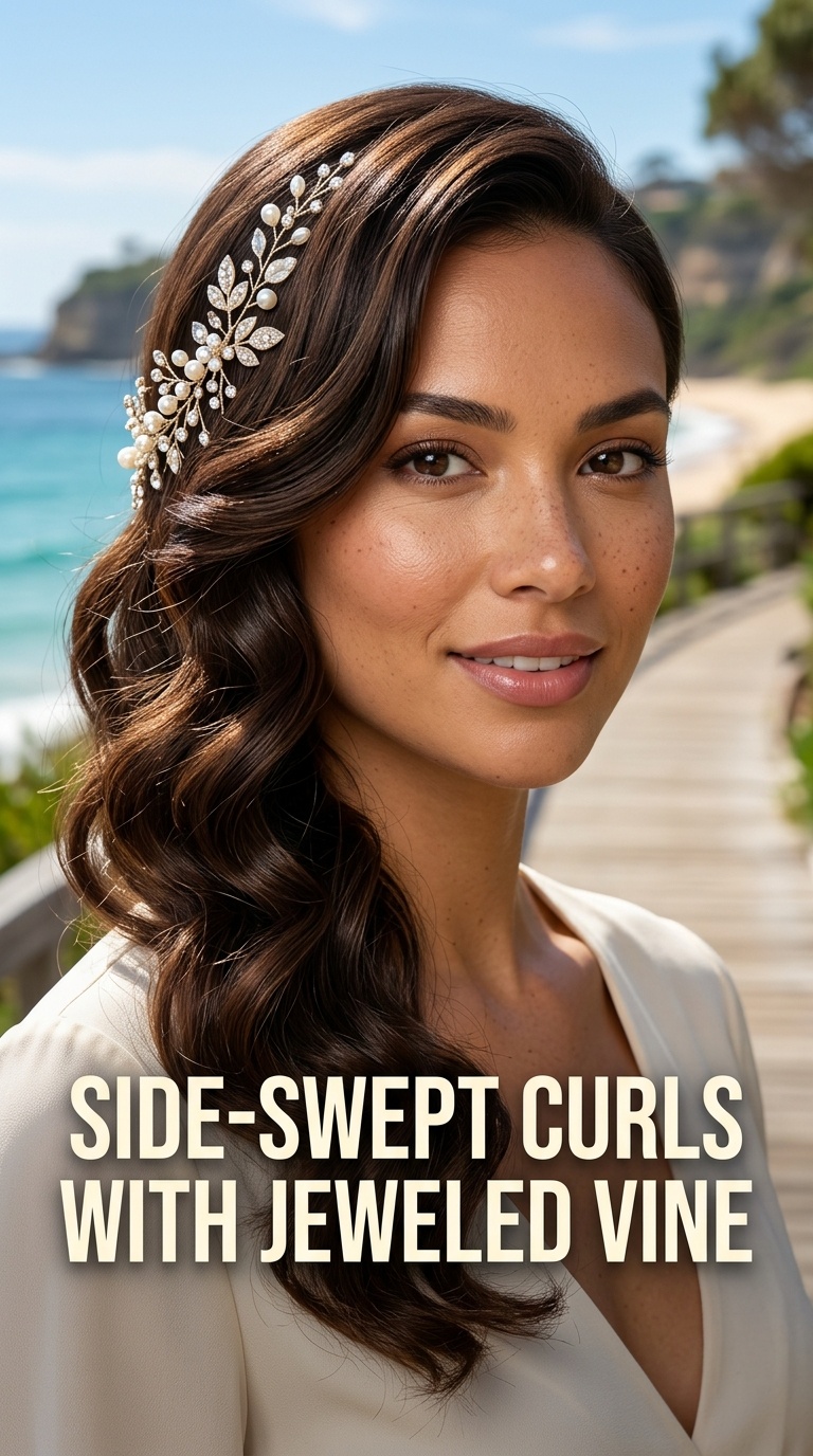Side-Swept Curls with Jeweled Vine
