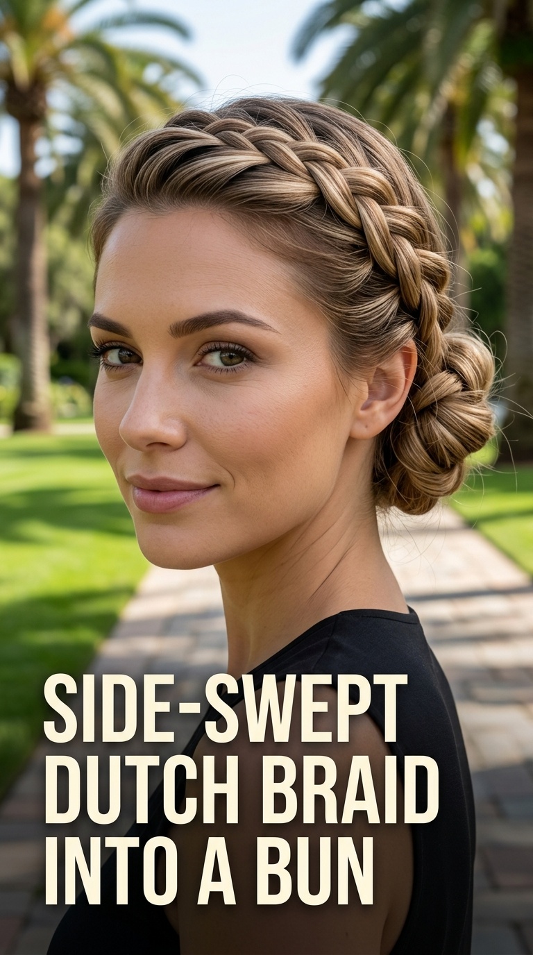 Side-Swept Dutch Braid into a Bun