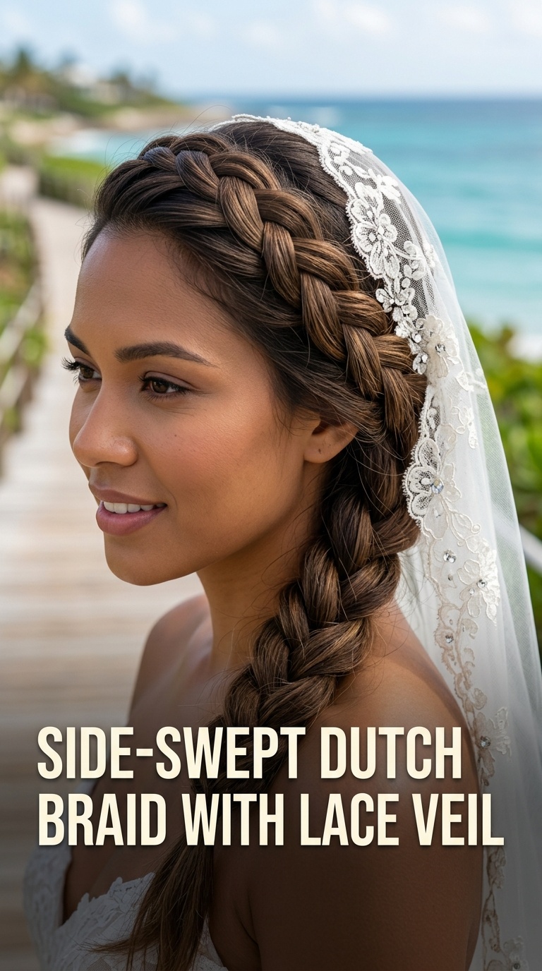 Side-Swept Dutch Braid with Lace Veil