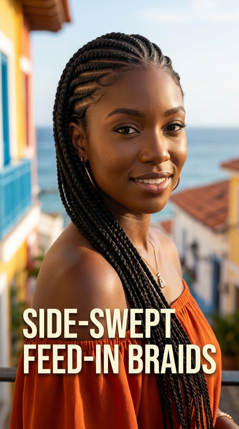 Side-Swept Feed-in Braids