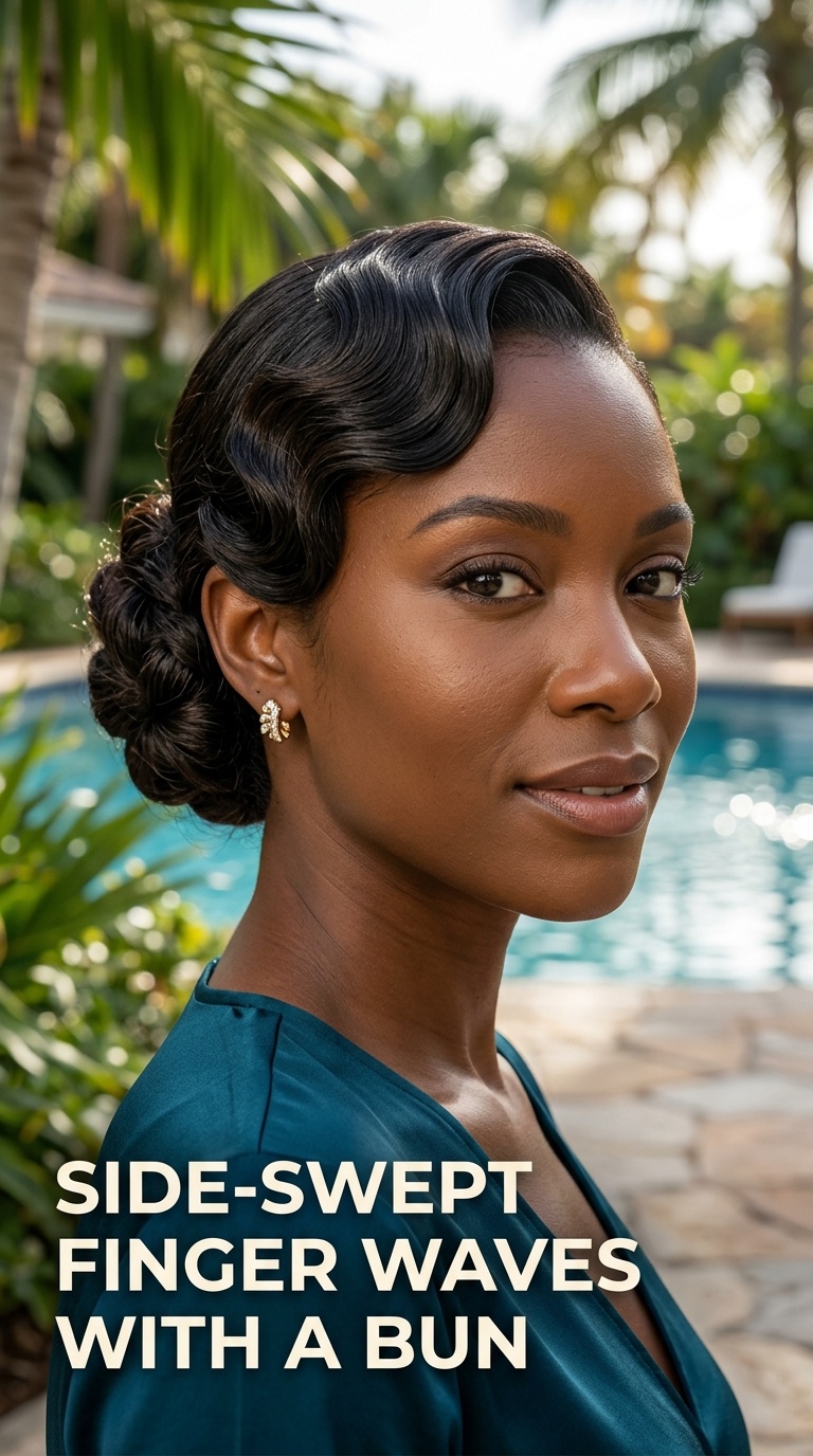 Side-Swept Finger Waves with a Bun