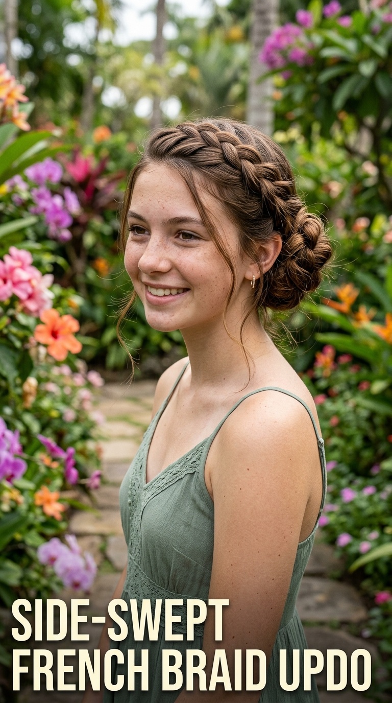 Side-Swept French Braid Updo