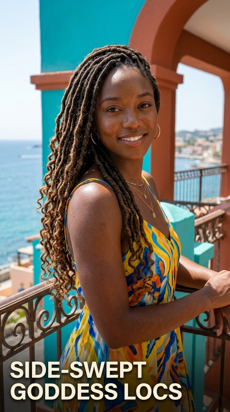 Side-Swept Goddess Locs