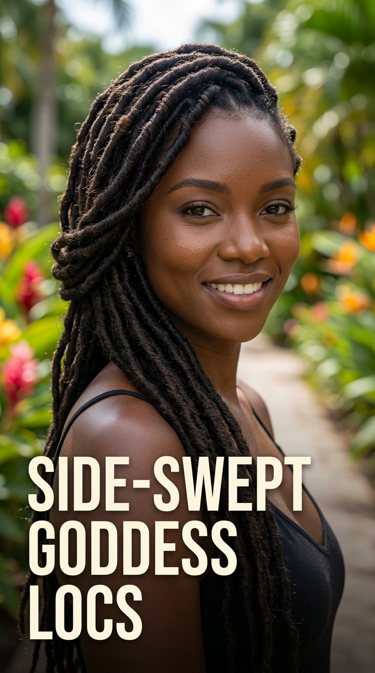 Side-Swept Goddess Locs