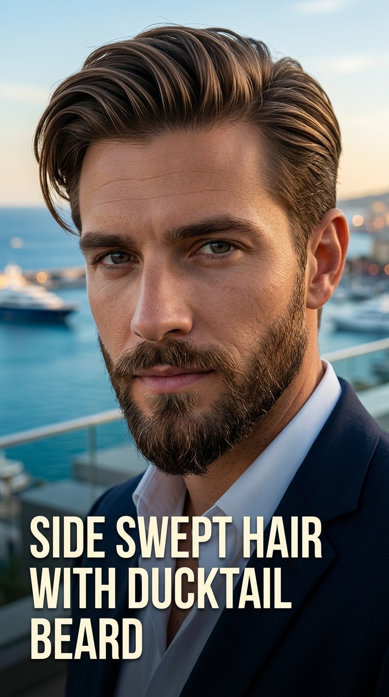 Side Swept Hair with Ducktail Beard