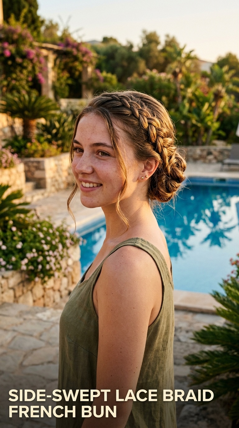 Side-Swept Lace Braid French Bun