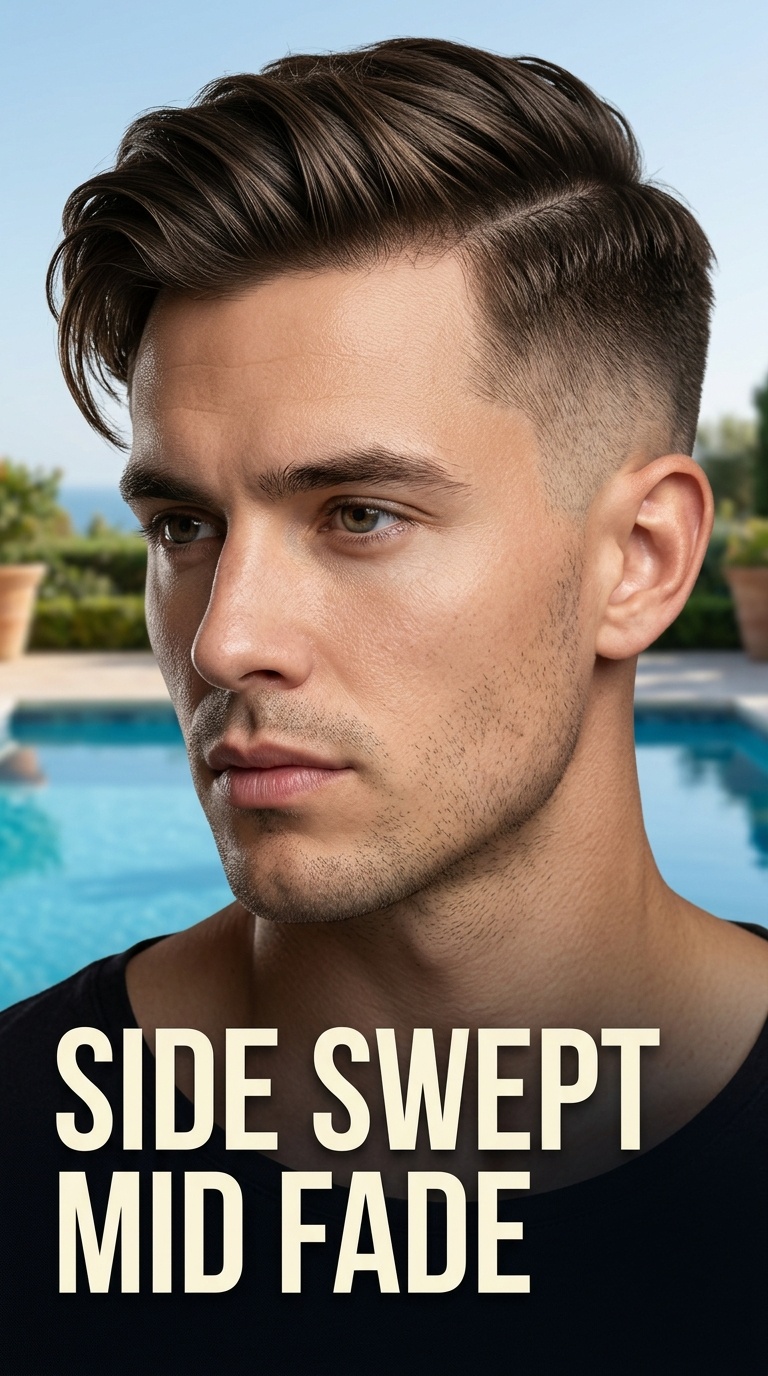 Side Swept Mid Fade