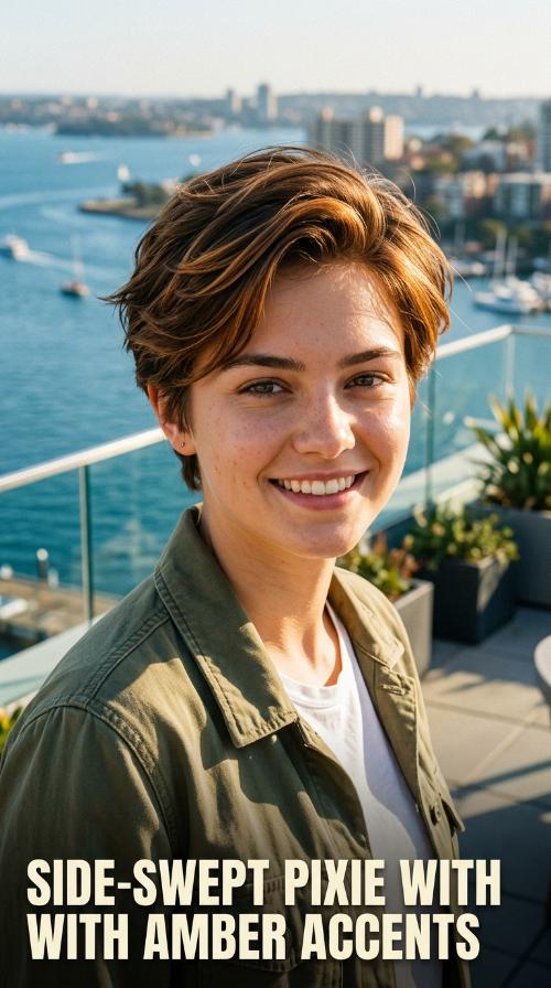 Side-Swept Pixie with Amber Accents