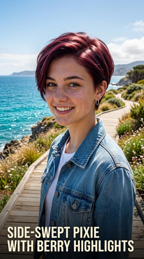 Side-Swept Pixie with Berry Highlights