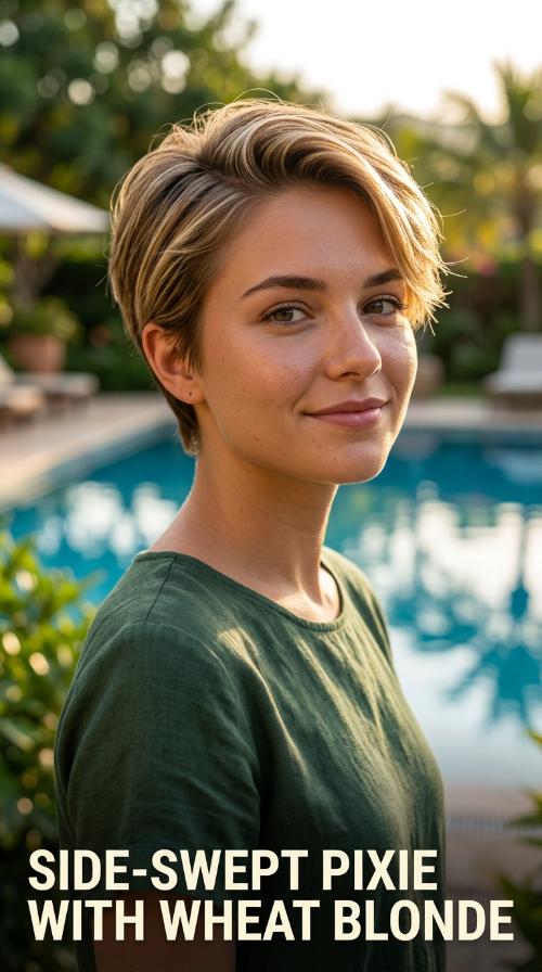 Side-Swept Pixie with Wheat Blonde