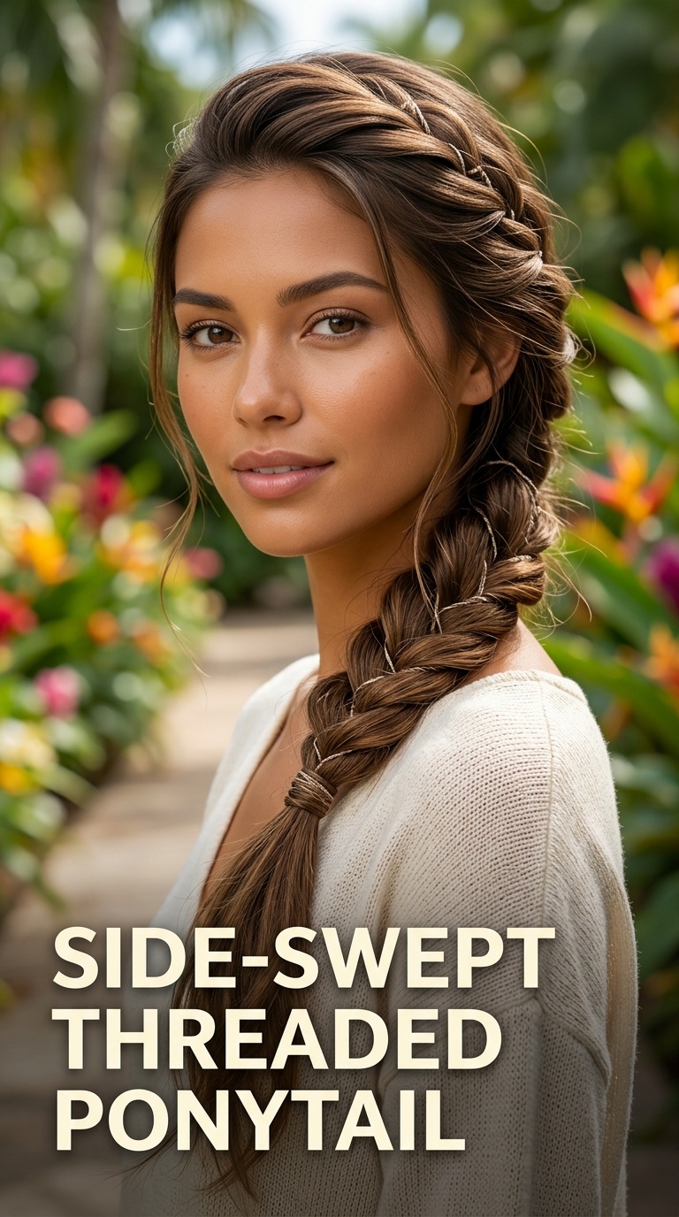 Side-Swept Threaded Ponytail