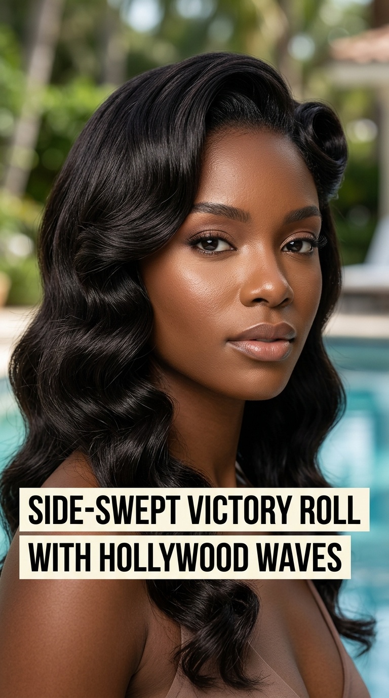 Side-Swept Victory Roll with Hollywood Waves
