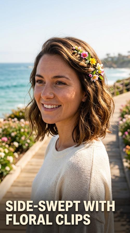 Side-Swept with Floral Clips