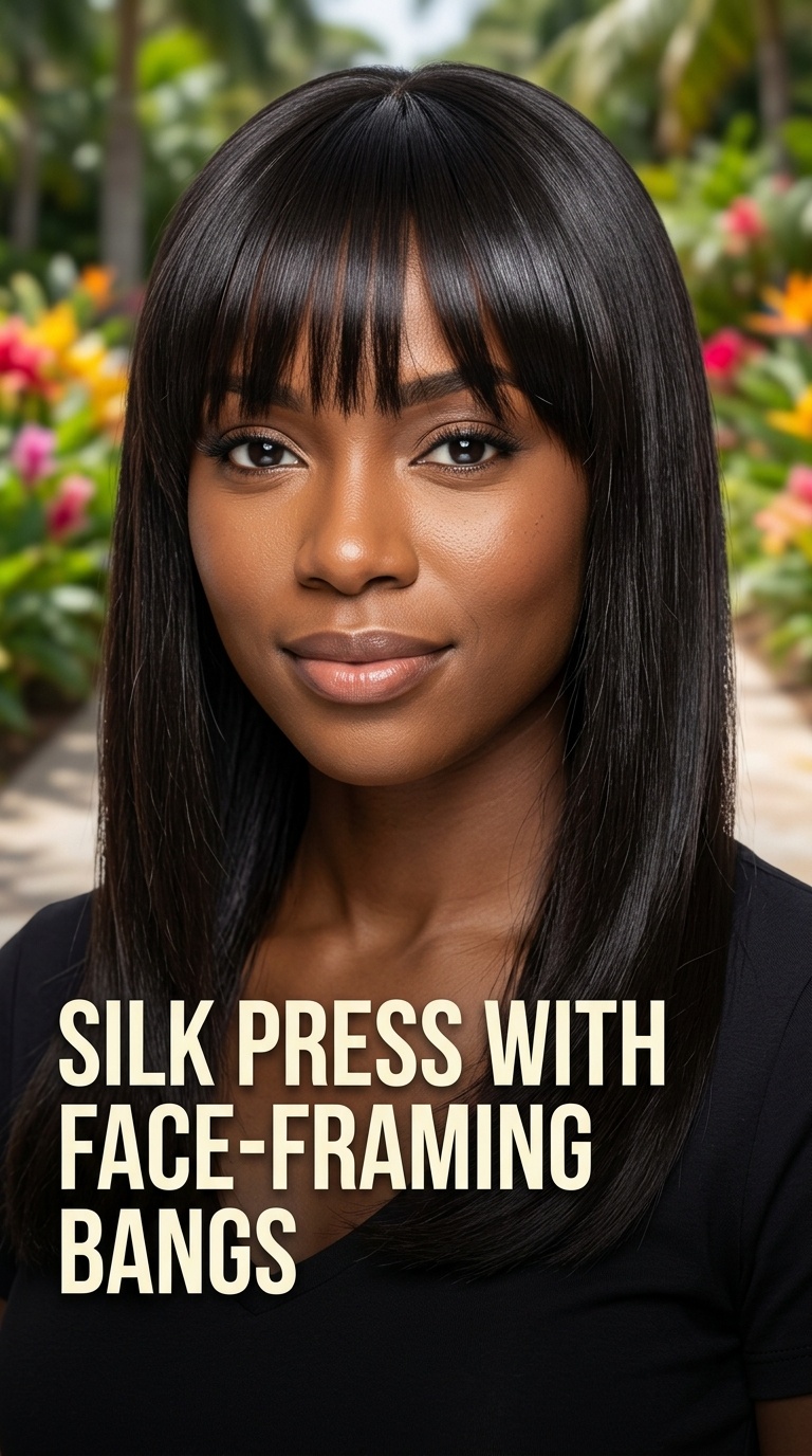Silk Press with Face-Framing Bangs