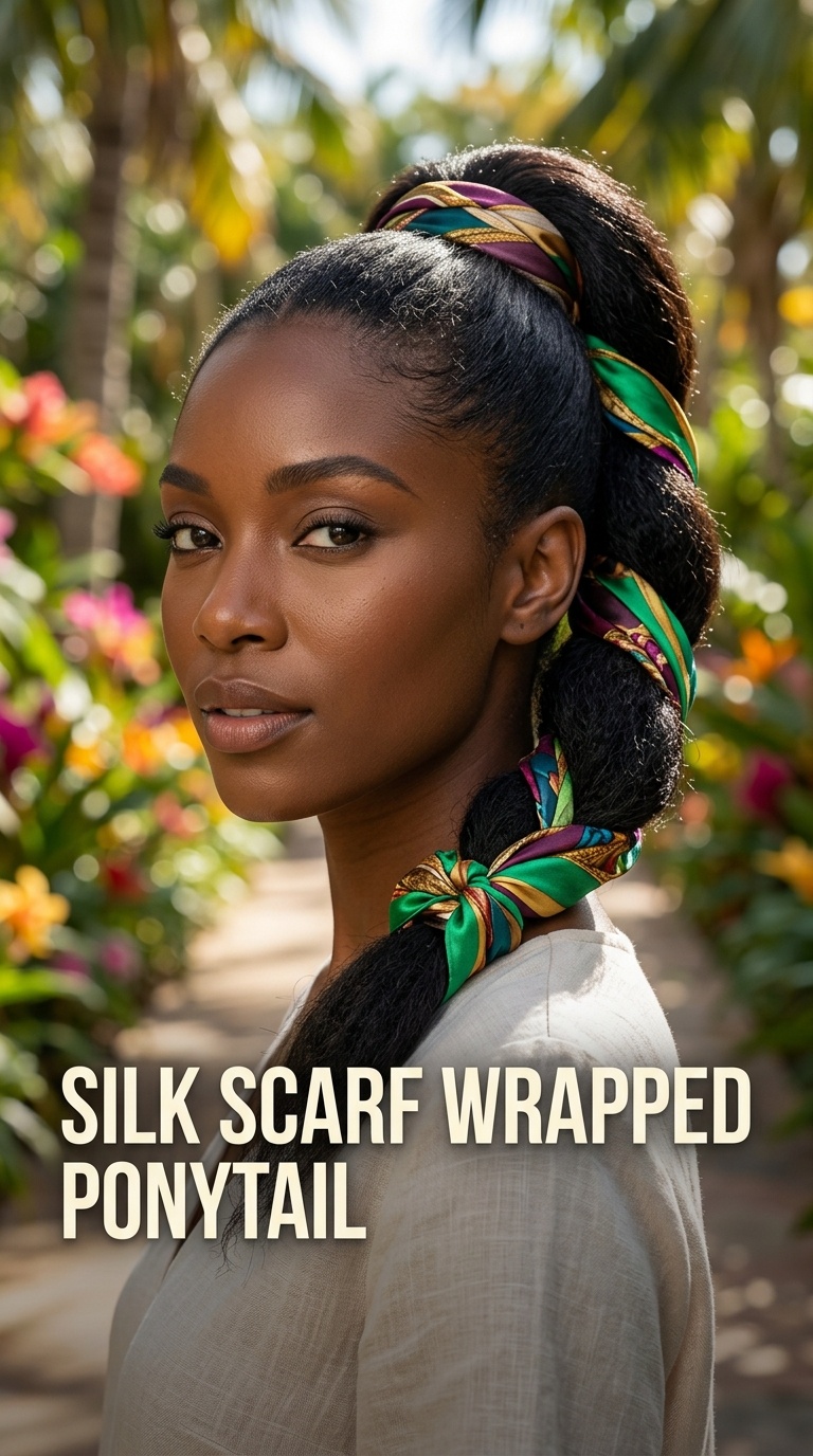 Silk Scarf Wrapped Ponytail