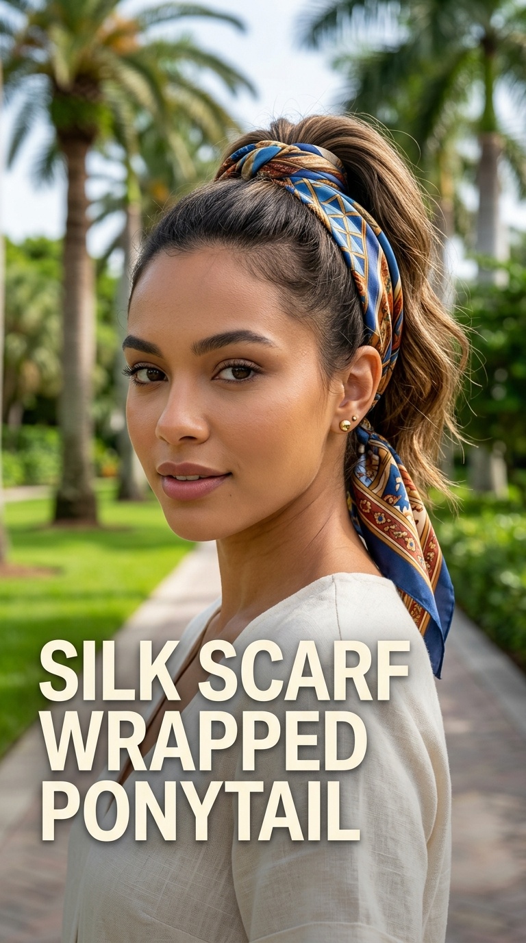 Silk Scarf Wrapped Ponytail