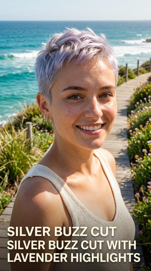 Silver Buzz Cut with Lavender Highlights