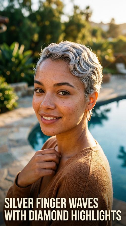 Silver Finger Waves with Diamond Highlights