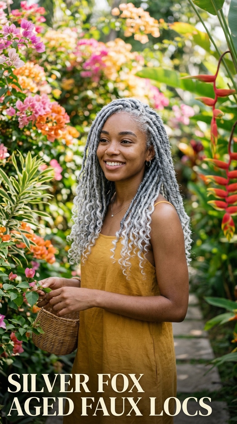 Silver Fox Aged Faux Locs