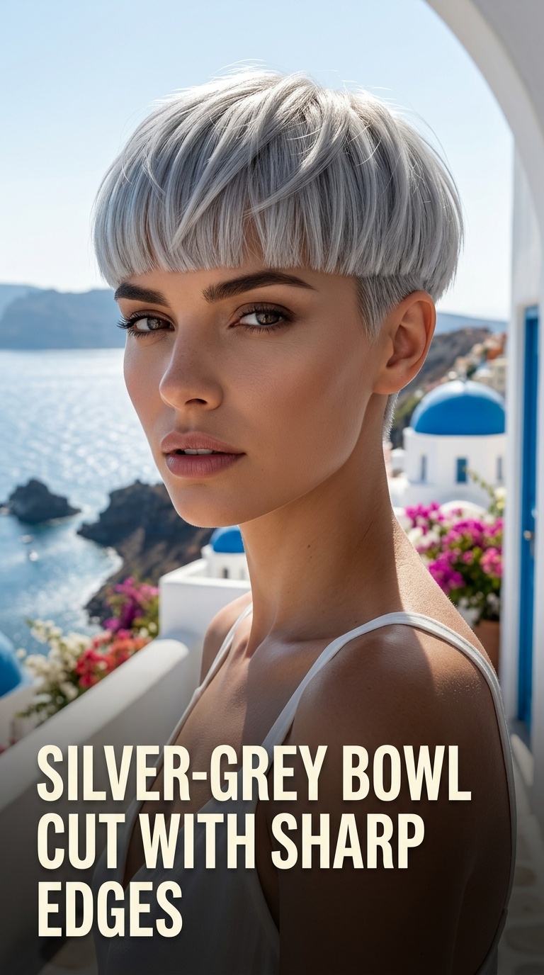Silver-Grey Bowl Cut with Sharp Edges