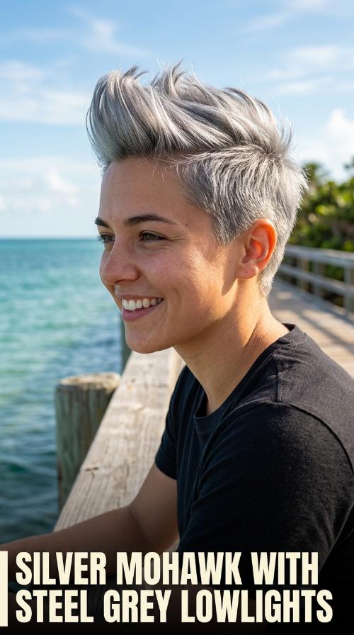 Silver Mohawk with Steel Grey Lowlights