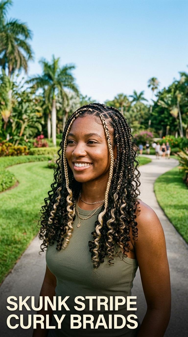 Skunk Stripe Curly Braids