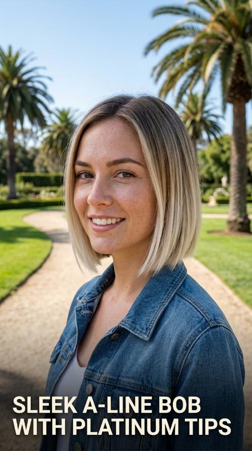 Sleek A-Line Bob with Platinum Tips