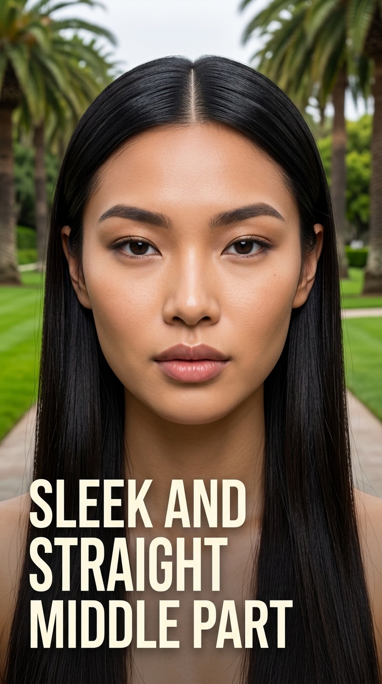 Sleek and Straight Middle Part