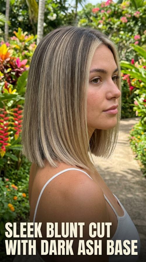Sleek Blunt Cut with Dark Ash Base