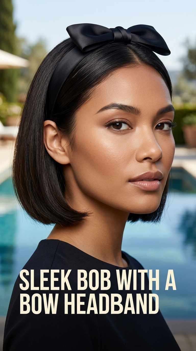 Sleek Bob with a Bow Headband