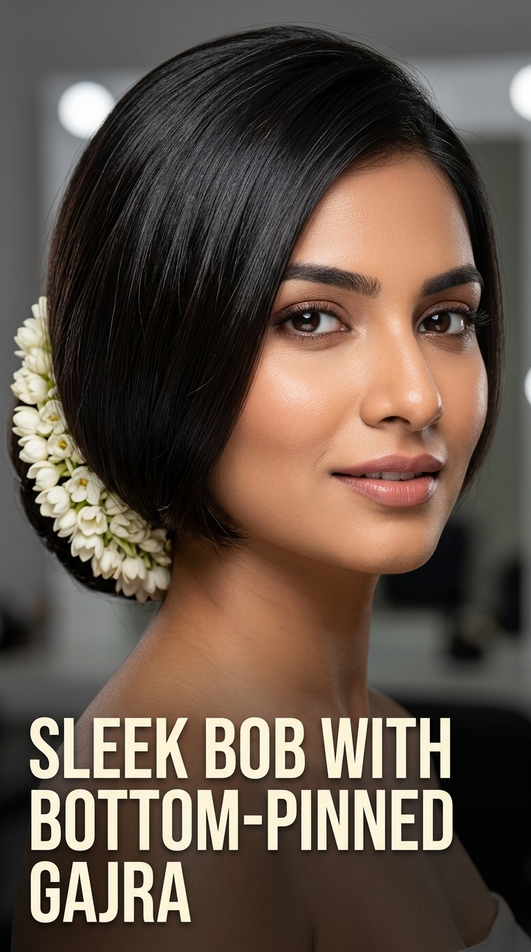 Sleek Bob with Bottom-Pinned Gajra