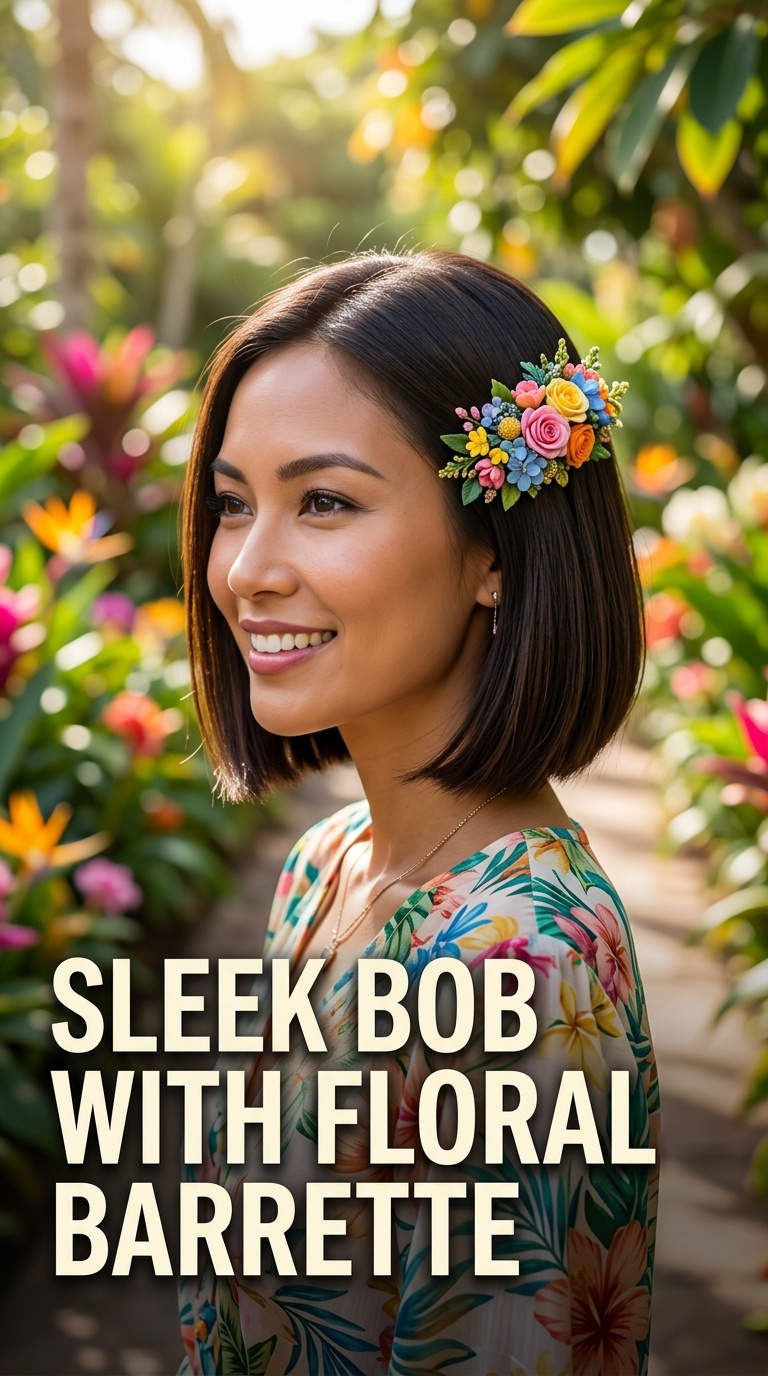 Sleek Bob with Floral Barrette