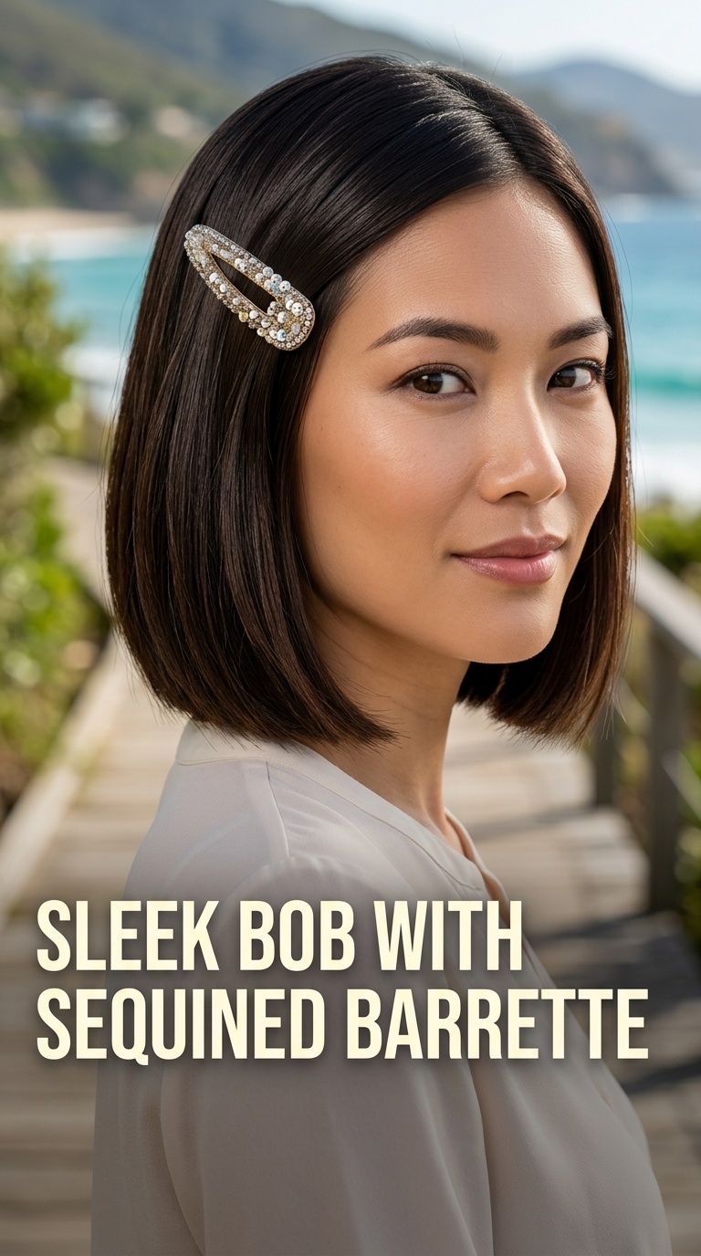 Sleek Bob with Sequined Barrette