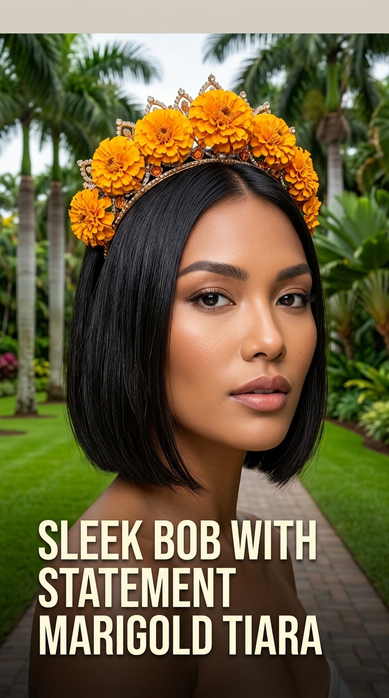 Sleek Bob with Statement Marigold Tiara
