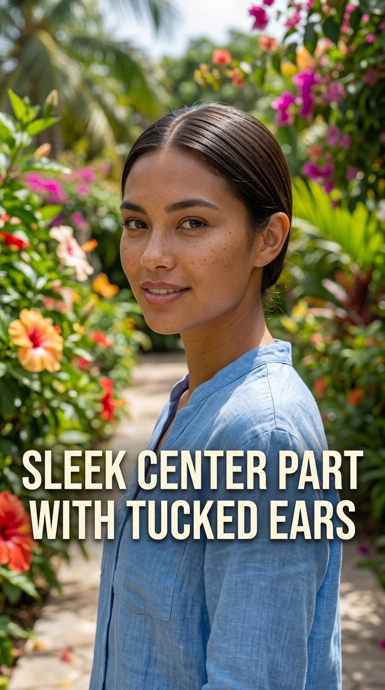 Sleek Center Part with Tucked Ears