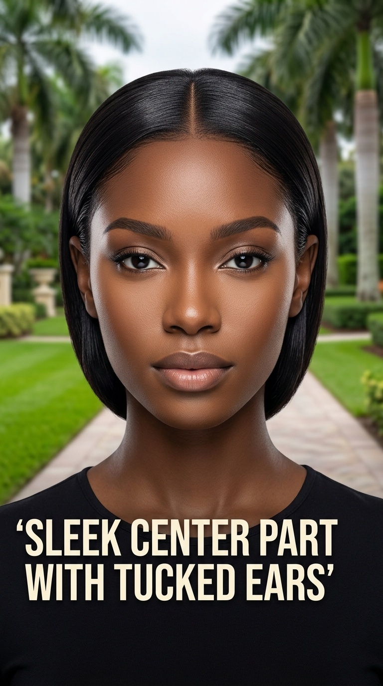 Sleek Center Part with Tucked Ears