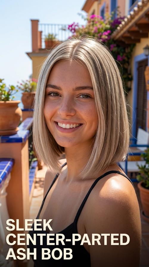 Sleek Center-Parted Ash Bob