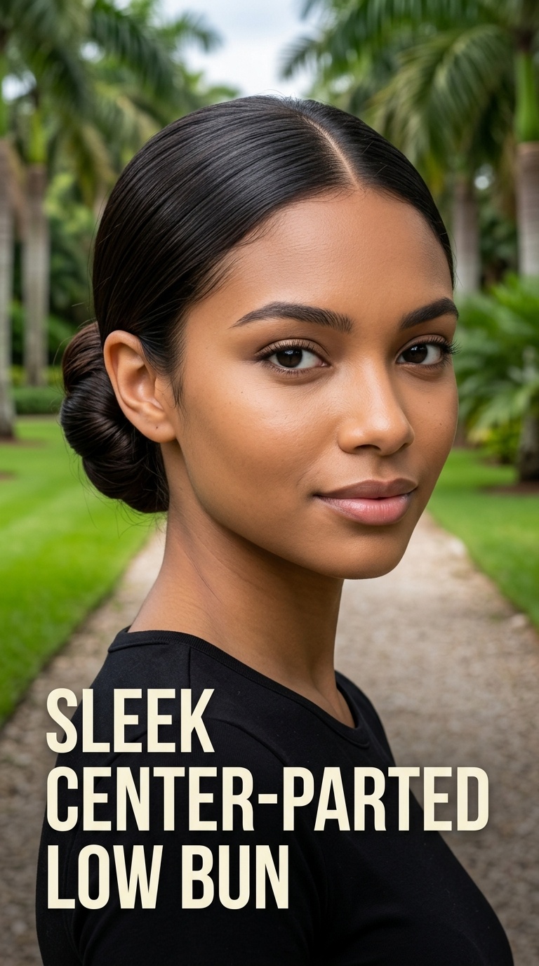 Sleek Center-Parted Low Bun