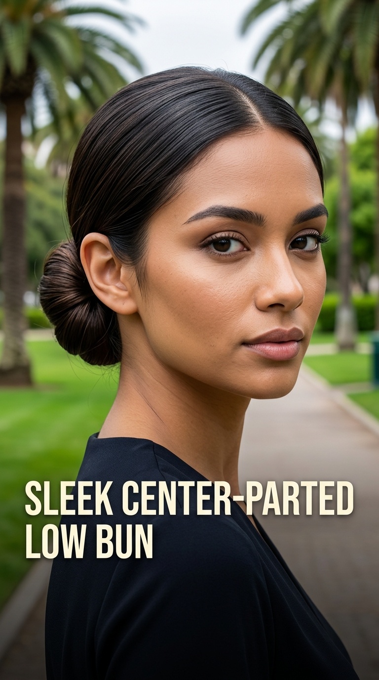 Sleek Center-Parted Low Bun