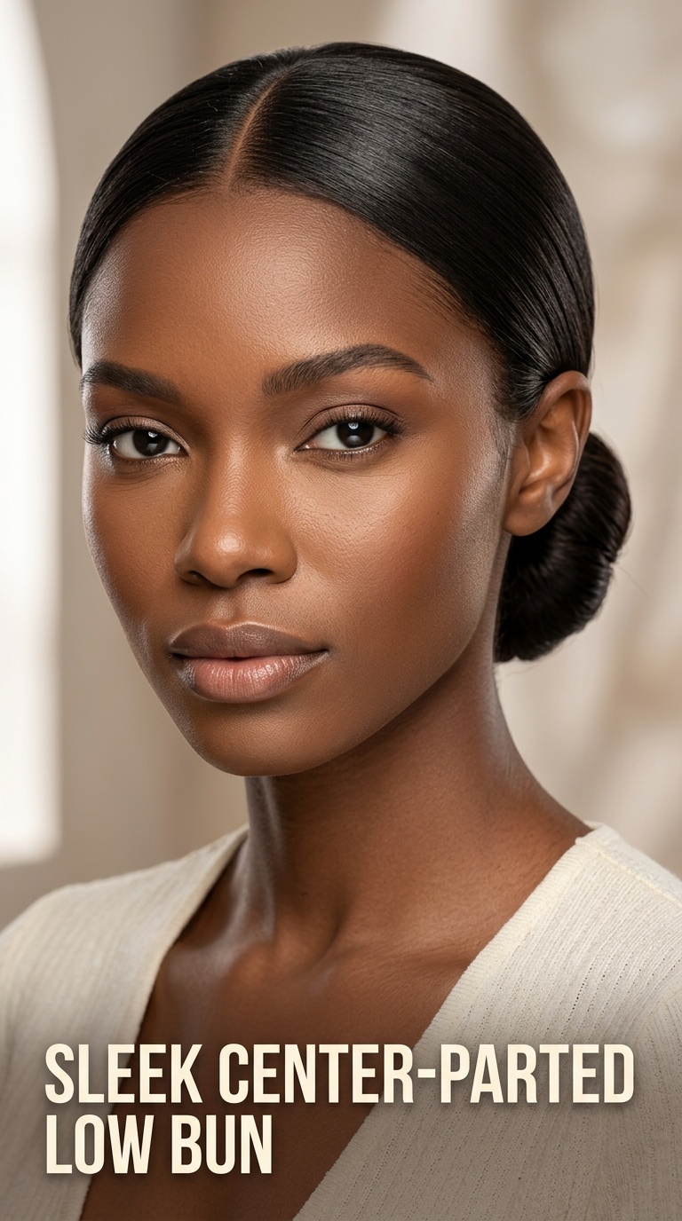 Sleek Center-Parted Low Bun