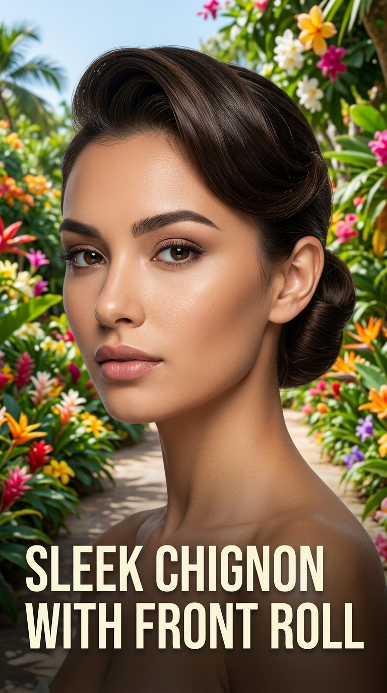 Sleek Chignon with Front Roll